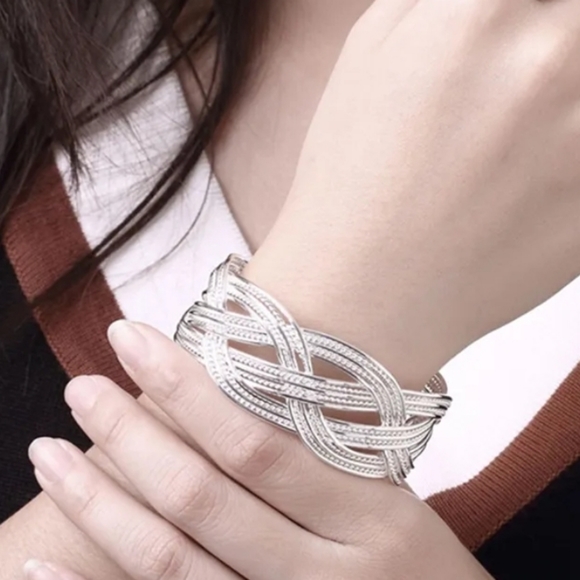 925 sterling silver interwoven web Bangle and ring set - Picture 3 of 7